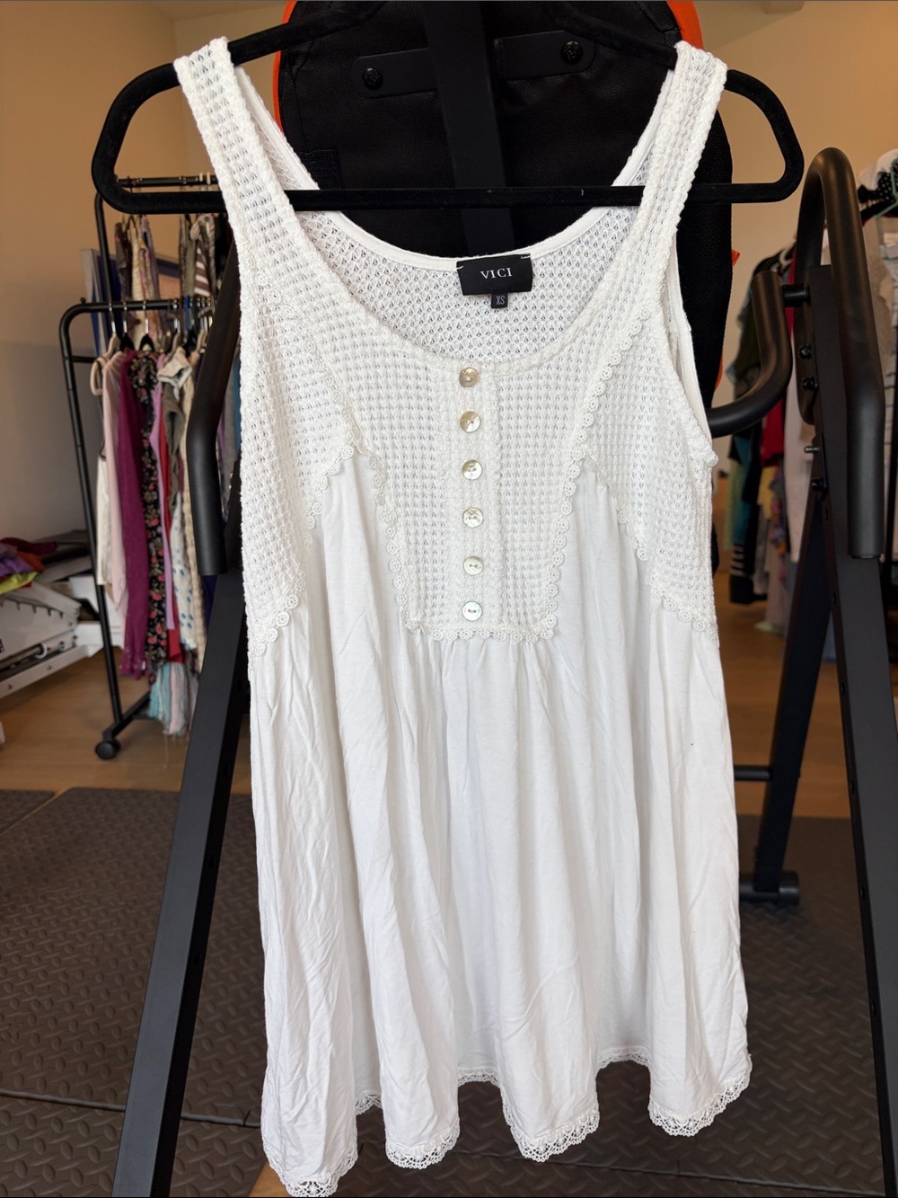 VICI White Crochet Button-Front Camisole Tank